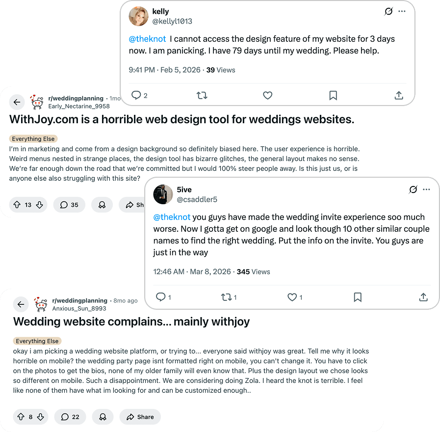 Wedding website builder complaints comparison